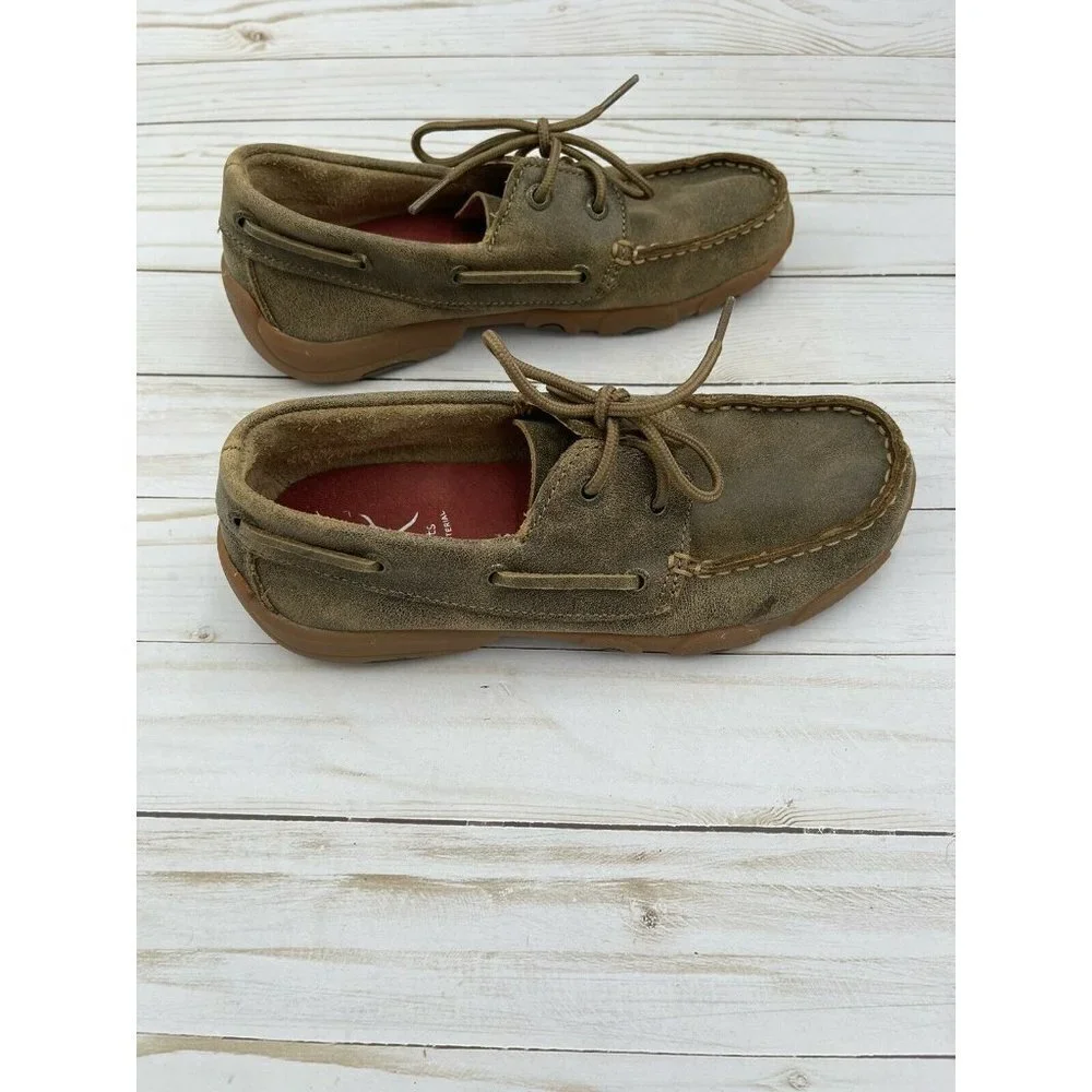Twisted X Youth 3 M Driving Mocs Lace Up Brown Leather Shoes